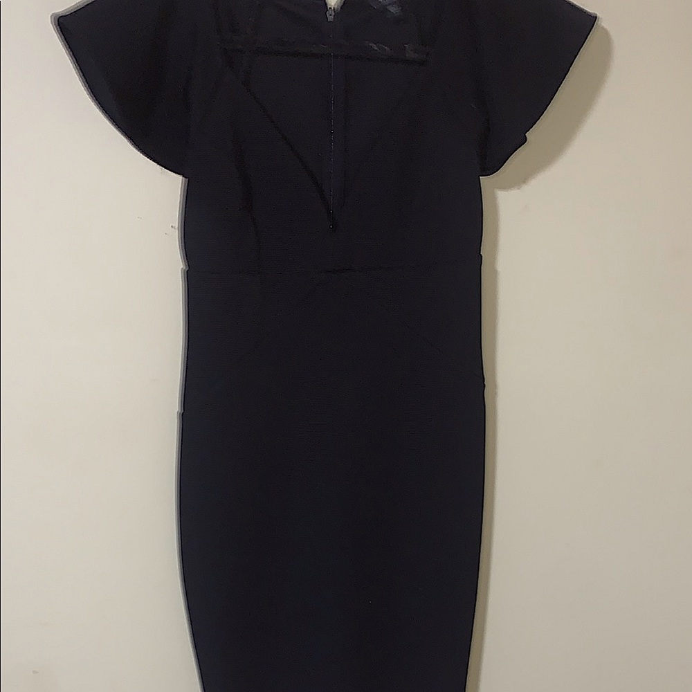 Guess Black Sheath Mini Dress V-Neck Flutter Sleeves